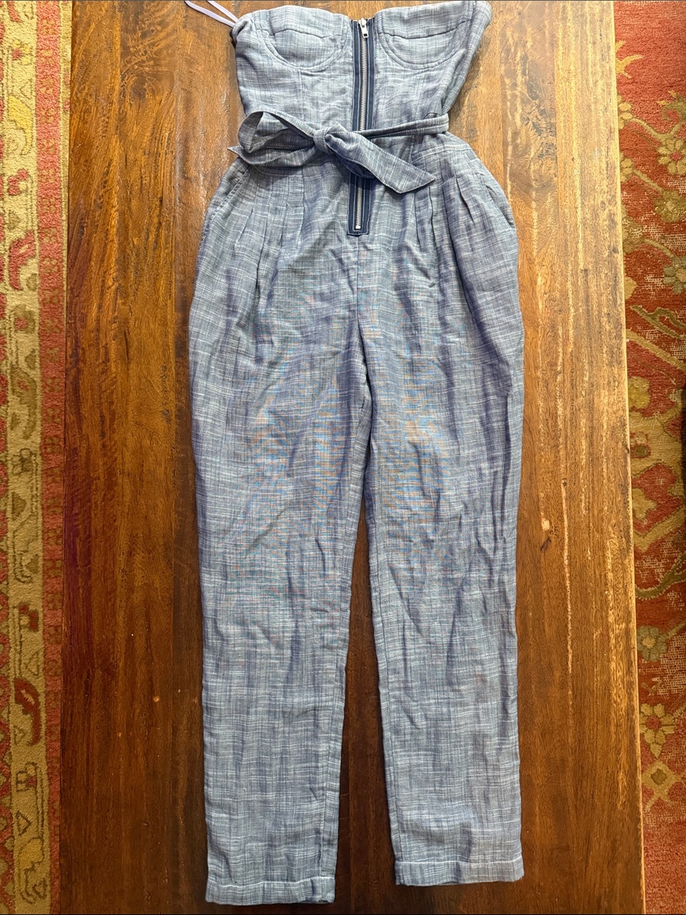 Anthropologie Strapless Tie-Waist Chambray Jumpsuit. NEW WITHOUT TAGS